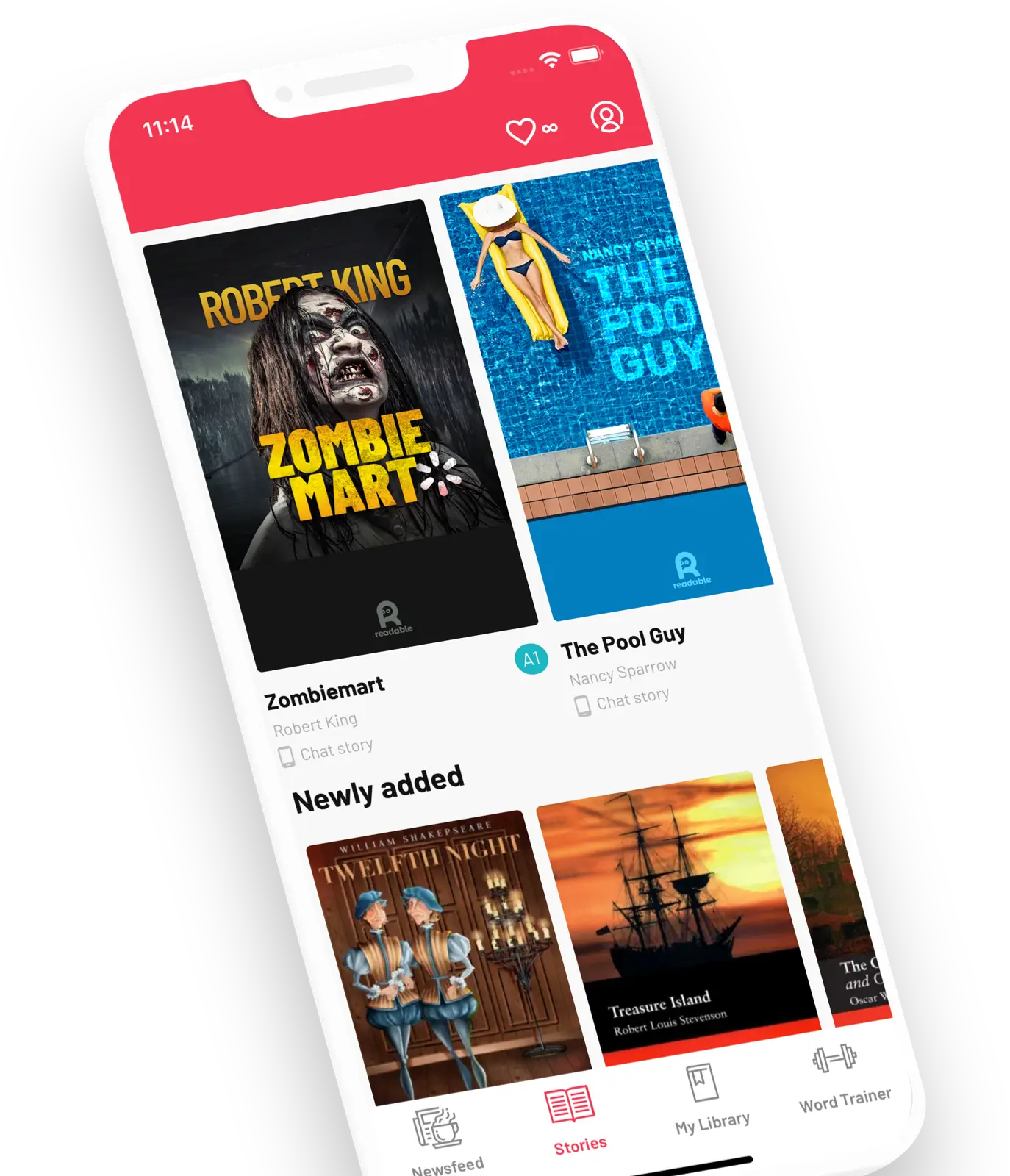 Screengrab of app showing a selection of stories