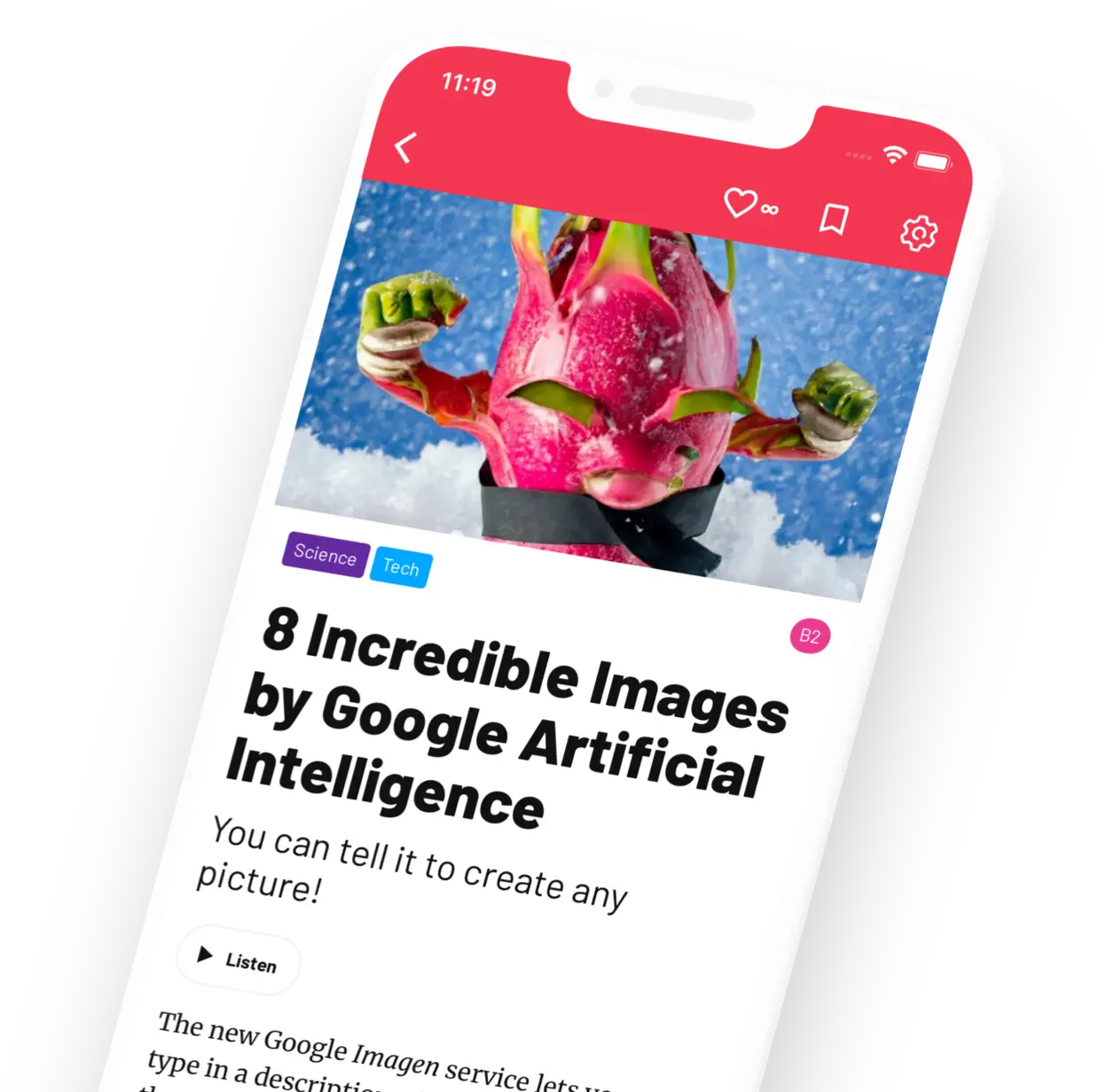 Screenshot showing an example news story